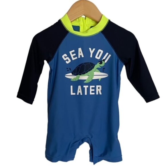 Baby Gap One Piece Blue Turtle Rash Guard 6-12 Months - Picture 1 of 6